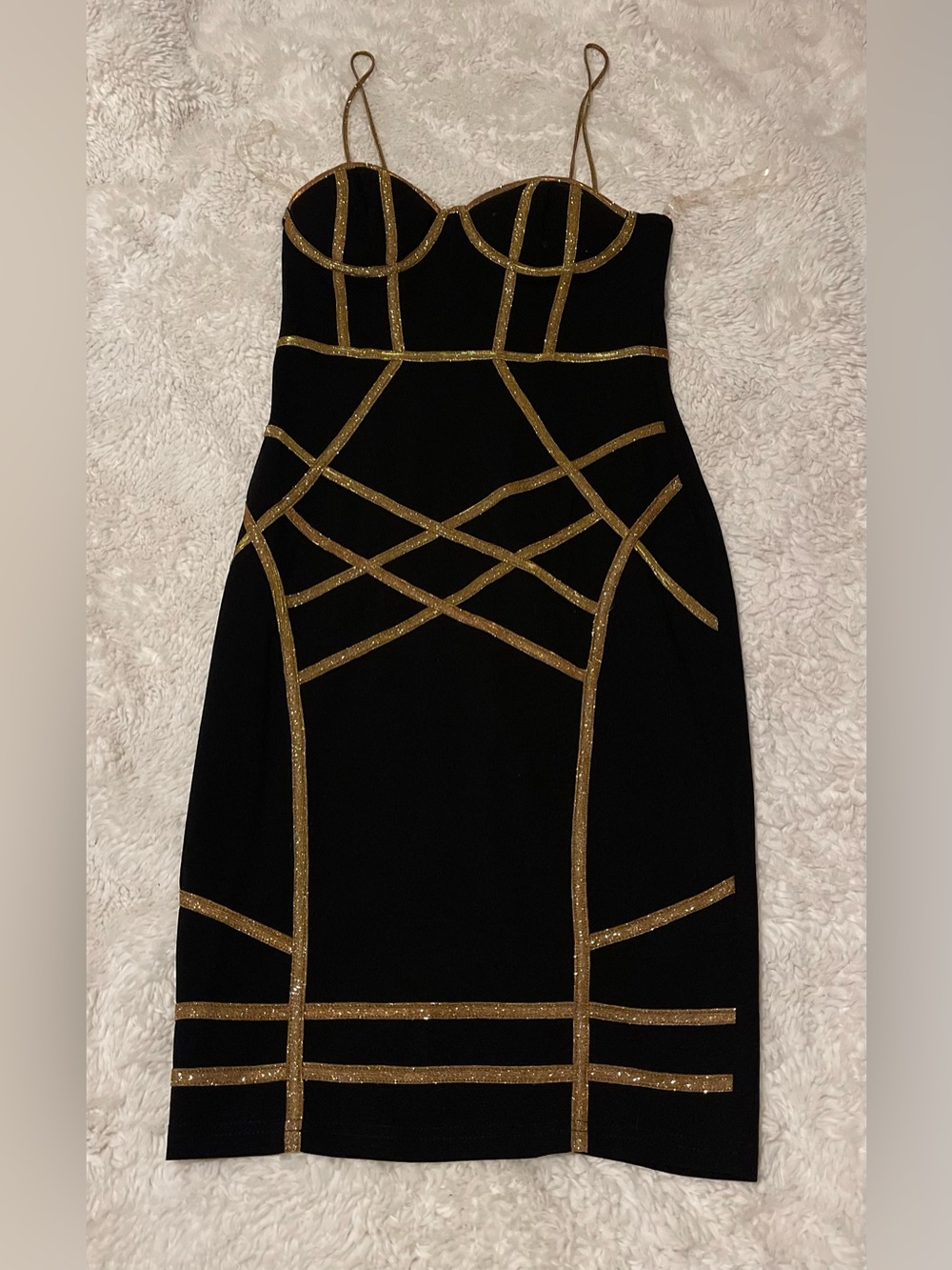 Privy Black Gold Bandage Dress Bodycon Bustier Cage Cocktail Party Mini Medium